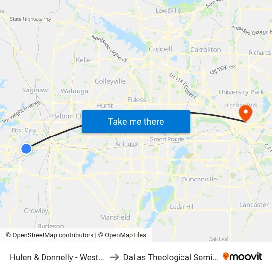 Hulen & Donnelly - West Fwy to Dallas Theological Seminary map