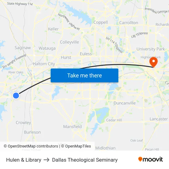 Hulen & Library to Dallas Theological Seminary map