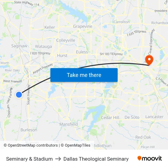 Seminary & Stadium to Dallas Theological Seminary map