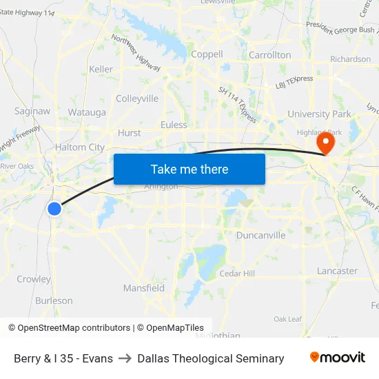 Berry & I 35 - Evans to Dallas Theological Seminary map