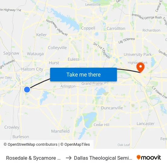 Rosedale & Sycamore Park to Dallas Theological Seminary map