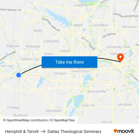 Hemphill & Terrell to Dallas Theological Seminary map