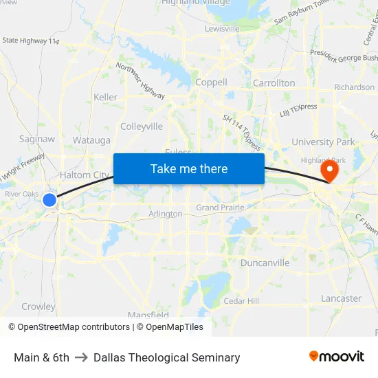 Main & 6th to Dallas Theological Seminary map