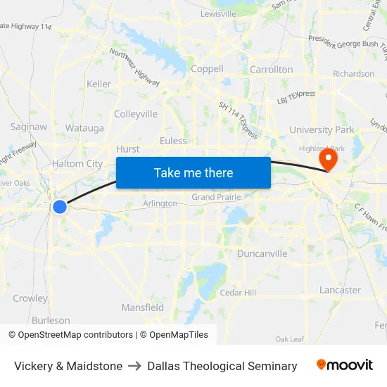 Vickery & Maidstone to Dallas Theological Seminary map