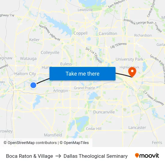 Boca Raton & Village to Dallas Theological Seminary map