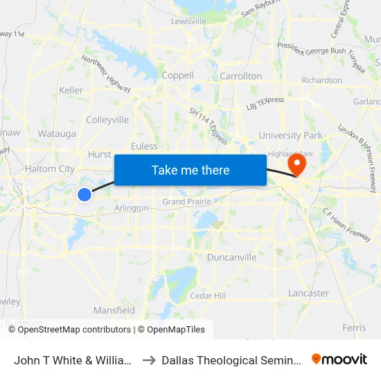John T White & Williams to Dallas Theological Seminary map