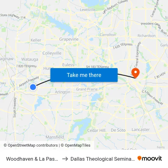 Woodhaven & La Paseo to Dallas Theological Seminary map
