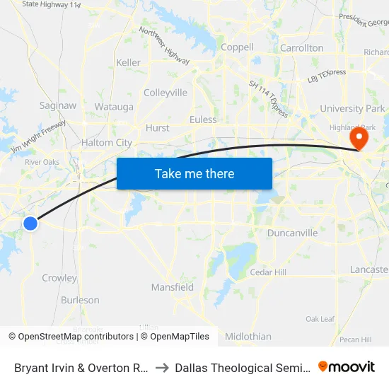 Bryant Irvin & Overton Ridge to Dallas Theological Seminary map