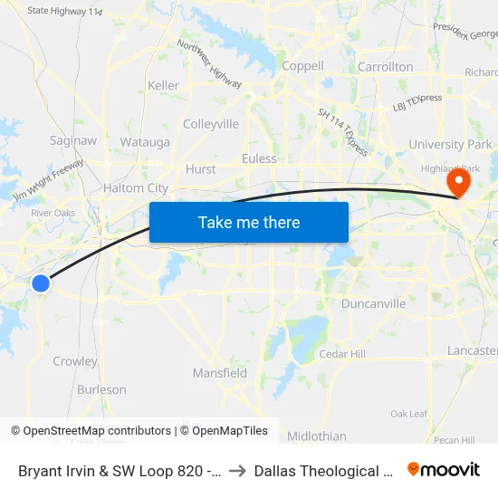 Bryant Irvin & SW Loop 820 - Southwest to Dallas Theological Seminary map