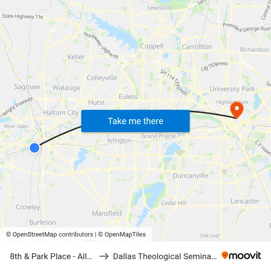 8th & Park Place - Allen to Dallas Theological Seminary map