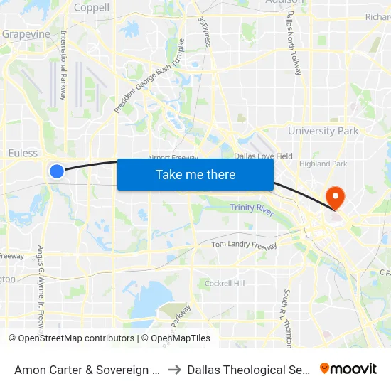 Amon Carter & Sovereign - Trinity to Dallas Theological Seminary map