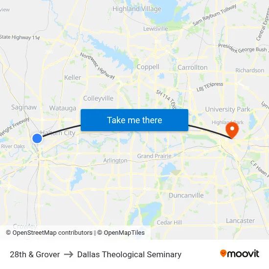 28th & Grover to Dallas Theological Seminary map