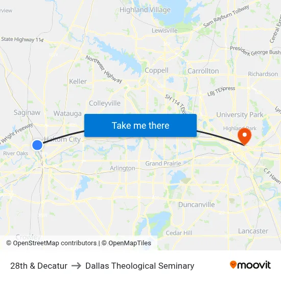 28th & Decatur to Dallas Theological Seminary map