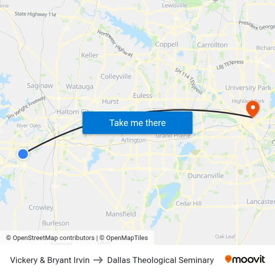 Vickery & Bryant Irvin to Dallas Theological Seminary map