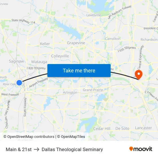 Main & 21st to Dallas Theological Seminary map