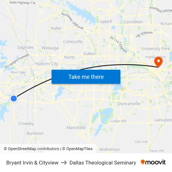 Bryant Irvin & Cityview to Dallas Theological Seminary map