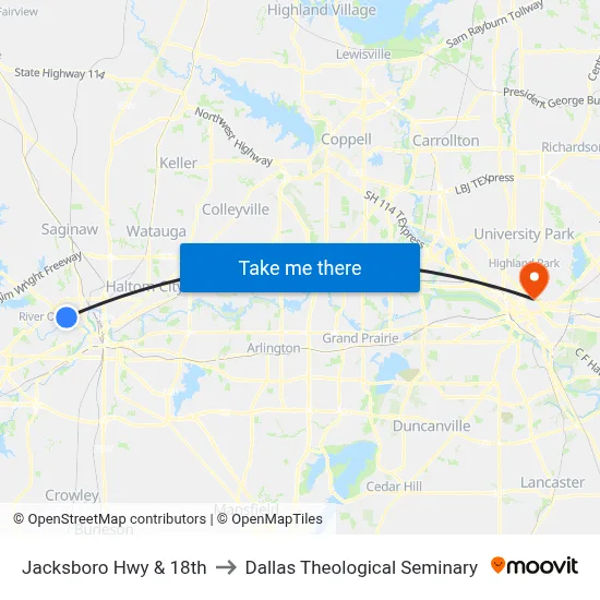 Jacksboro Hwy & 18th to Dallas Theological Seminary map