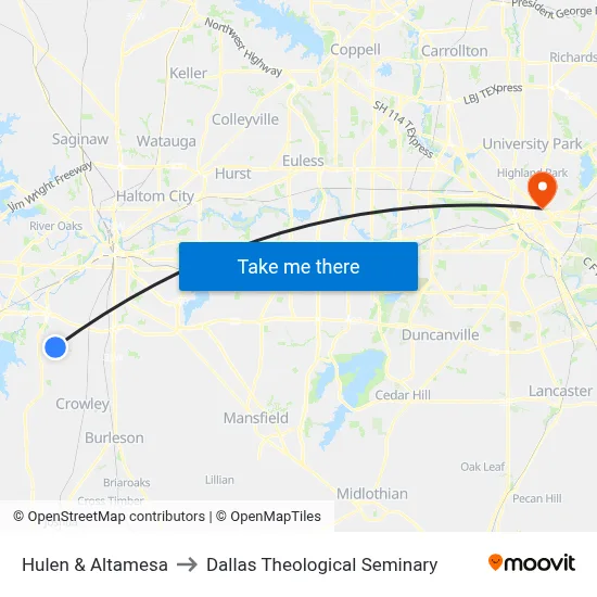 Hulen & Altamesa to Dallas Theological Seminary map