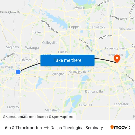 6th & Throckmorton to Dallas Theological Seminary map