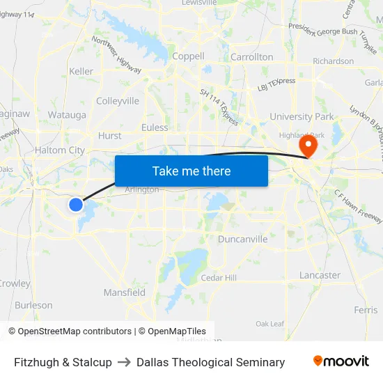Fitzhugh & Stalcup to Dallas Theological Seminary map