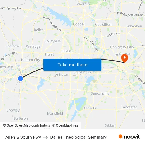 Allen & South Fwy to Dallas Theological Seminary map