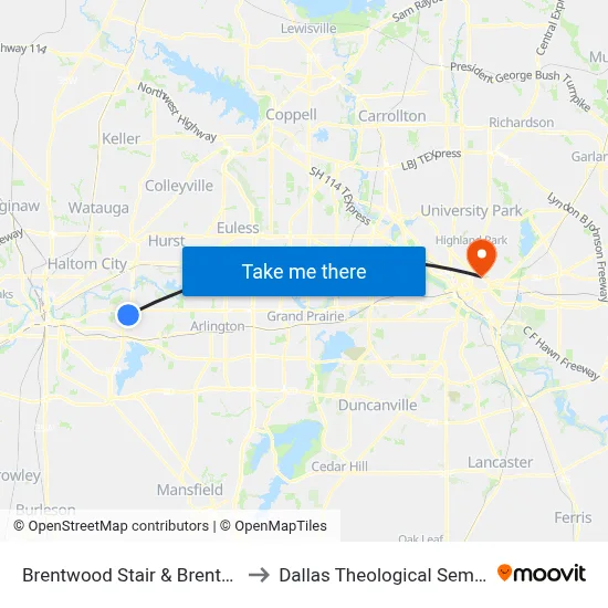Brentwood Stair & Brentwood to Dallas Theological Seminary map