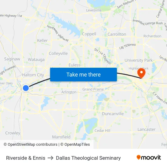 Riverside & Ennis to Dallas Theological Seminary map