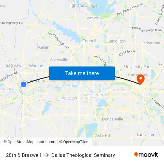 28th & Braswell to Dallas Theological Seminary map