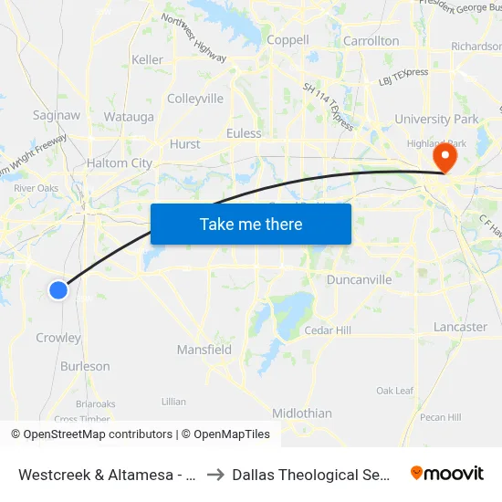 Westcreek & Altamesa - Creek to Dallas Theological Seminary map