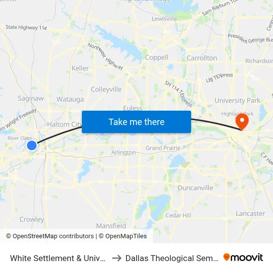 White Settlement & University to Dallas Theological Seminary map
