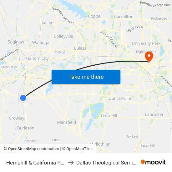 Hemphill & California Pkwy to Dallas Theological Seminary map