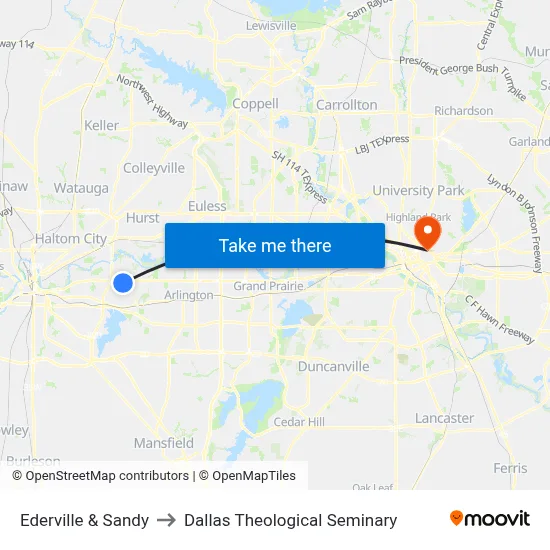 Ederville & Sandy to Dallas Theological Seminary map