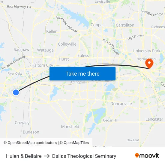 Hulen & Bellaire to Dallas Theological Seminary map
