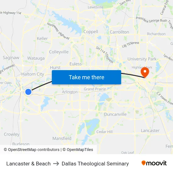Lancaster & Beach to Dallas Theological Seminary map