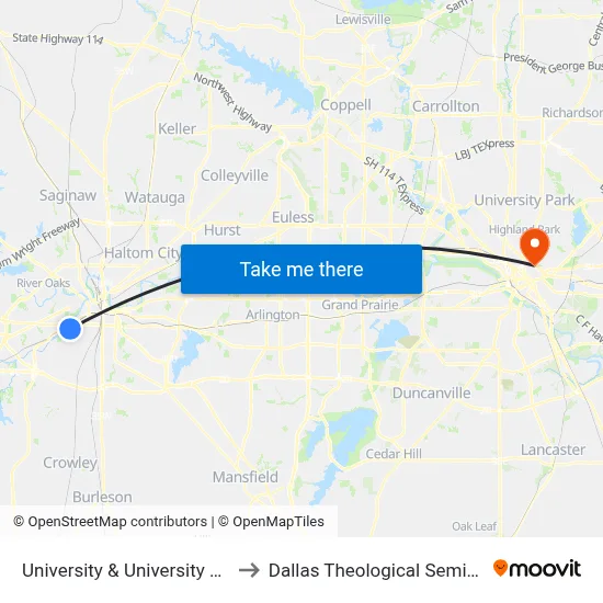 University & University Park to Dallas Theological Seminary map