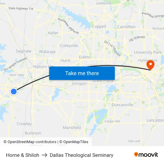 Horne & Shiloh to Dallas Theological Seminary map