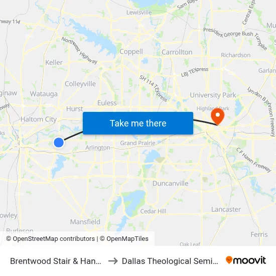 Brentwood Stair & Handley to Dallas Theological Seminary map