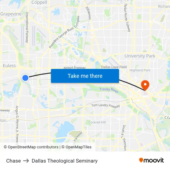 Chase to Dallas Theological Seminary map
