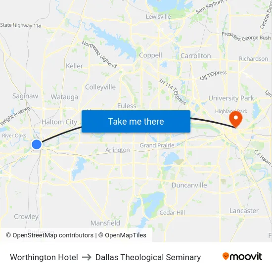 Worthington Hotel to Dallas Theological Seminary map