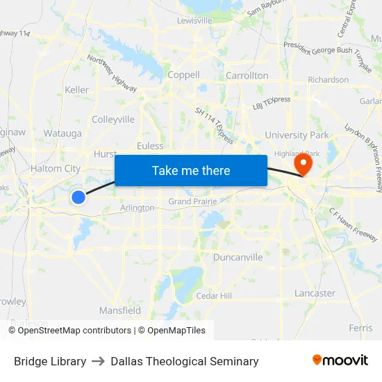 Bridge Library to Dallas Theological Seminary map