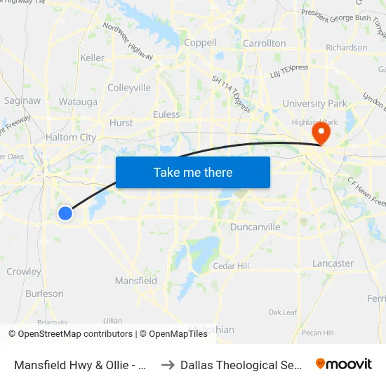 Mansfield Hwy & Ollie - Wichita to Dallas Theological Seminary map