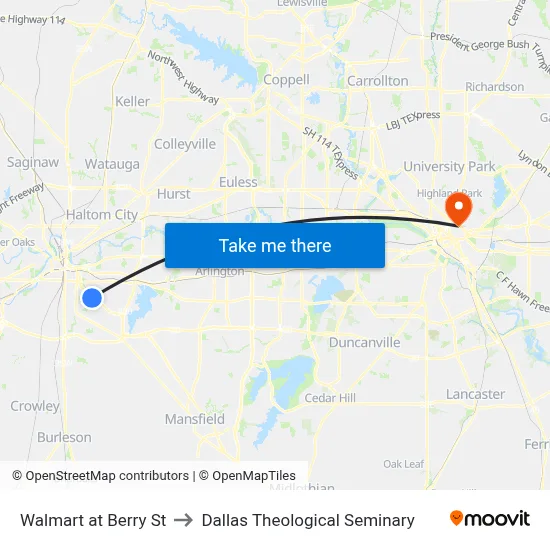 Walmart at Berry St to Dallas Theological Seminary map