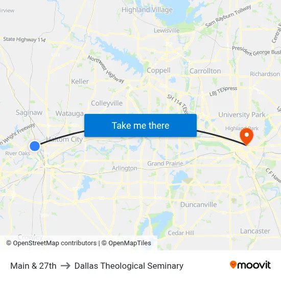 Main & 27th to Dallas Theological Seminary map