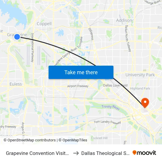 Grapevine Convention Visitors Bureau to Dallas Theological Seminary map