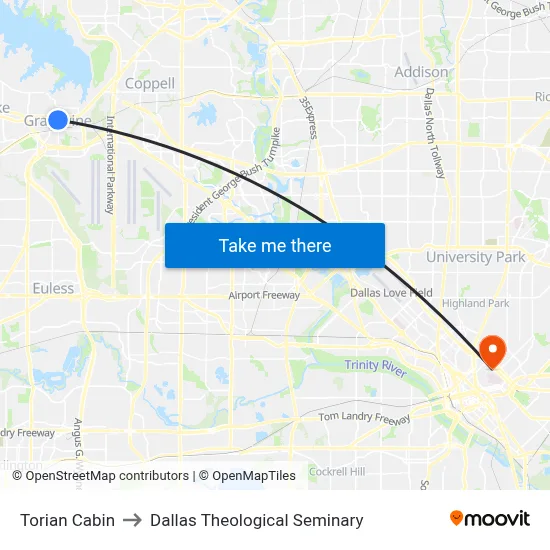 Torian Cabin to Dallas Theological Seminary map