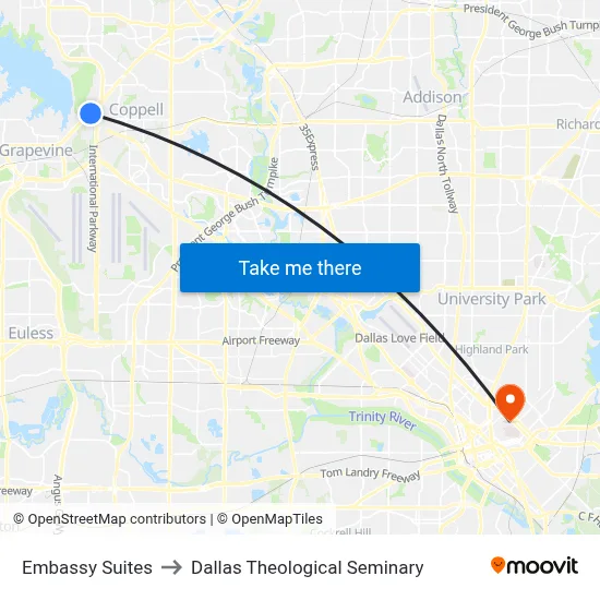 Embassy Suites to Dallas Theological Seminary map