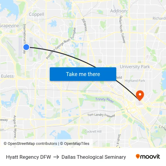 Hyatt Regency DFW to Dallas Theological Seminary map
