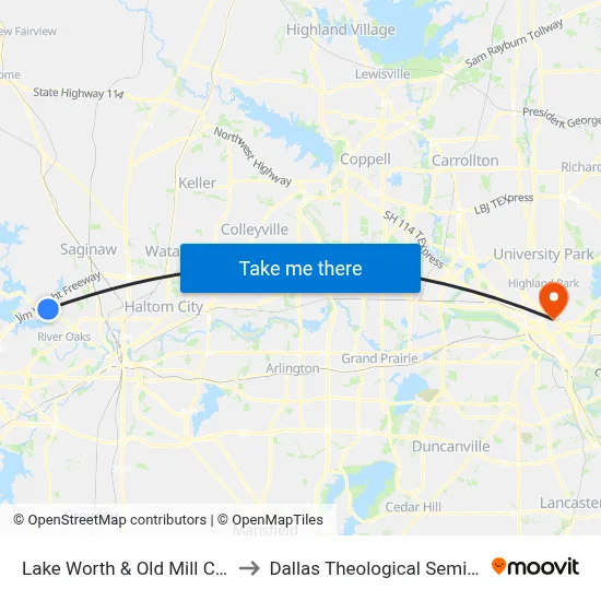 Lake Worth & Old Mill Creek to Dallas Theological Seminary map
