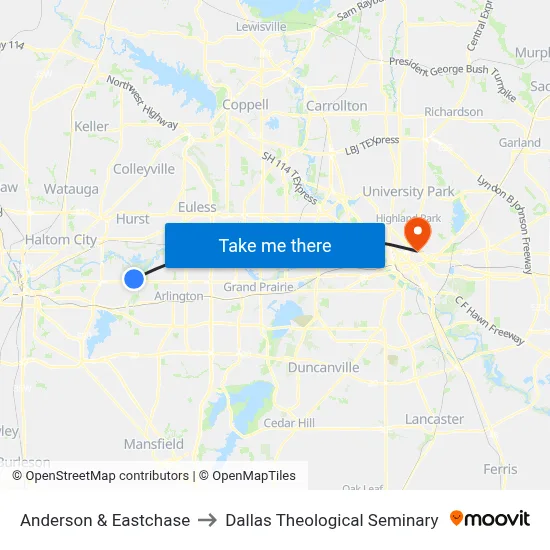 Anderson & Eastchase to Dallas Theological Seminary map