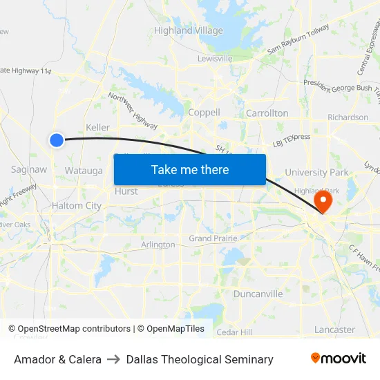 Amador & Calera to Dallas Theological Seminary map
